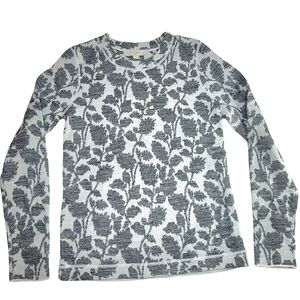 Loft Floral Jacquard Womens Small Wool Blend Top Gray Long Sleeve Layering Shirt